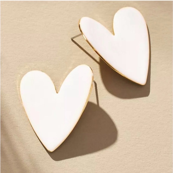Anthropologie Jewelry - Anthropologie Heart-Shaped White and Gold Earrings